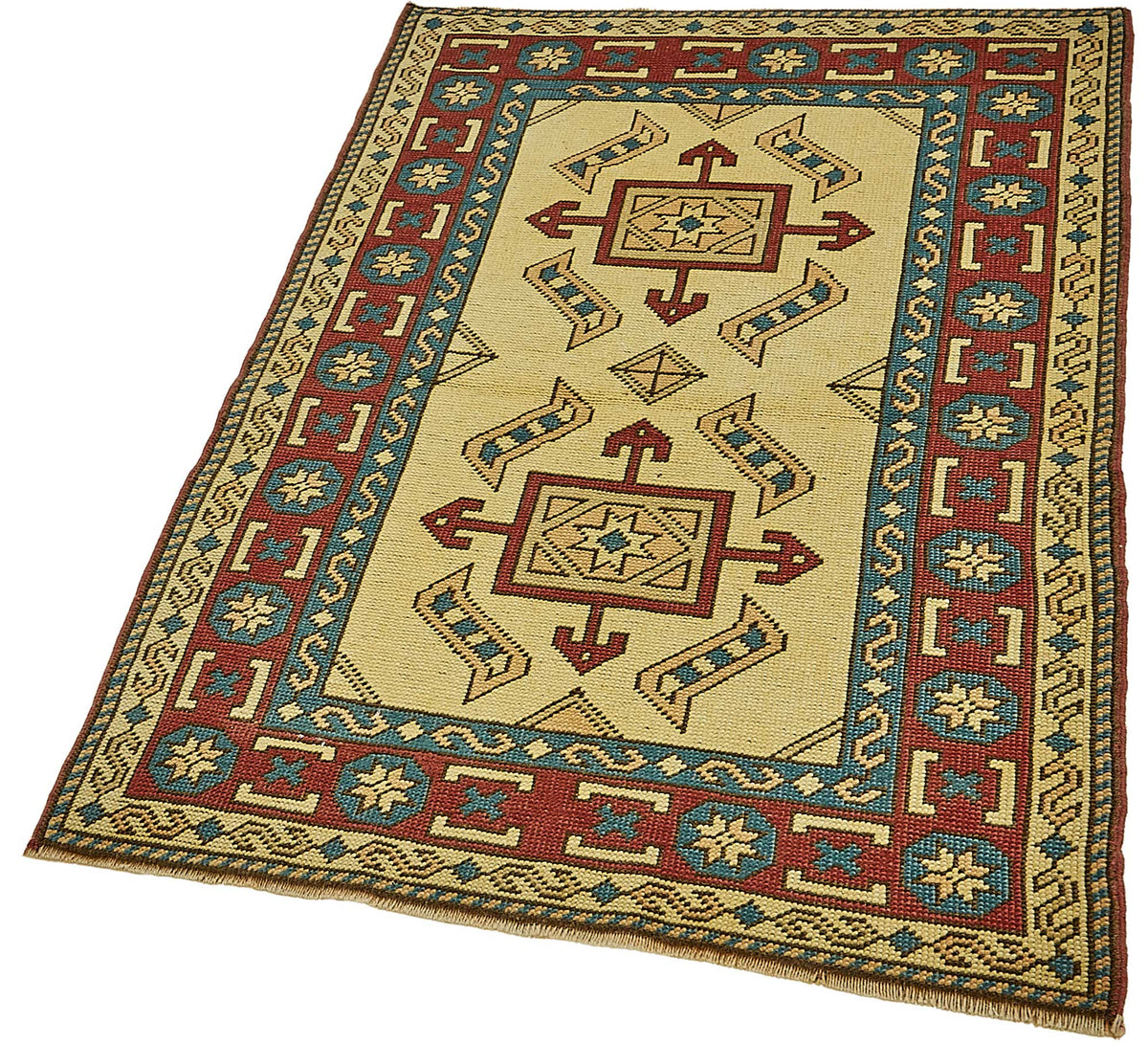 Gekro Sarı Bordo Madalyon Desenli El Dokuma Halı 84x105 cm – doku yakın çekim