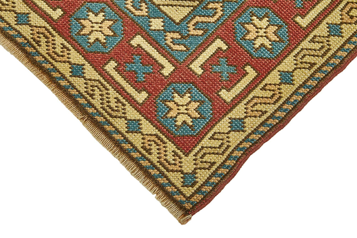 Gekro Sarı Bordo Madalyon Desenli El Dokuma Halı 84x105 cm – detay görünümü