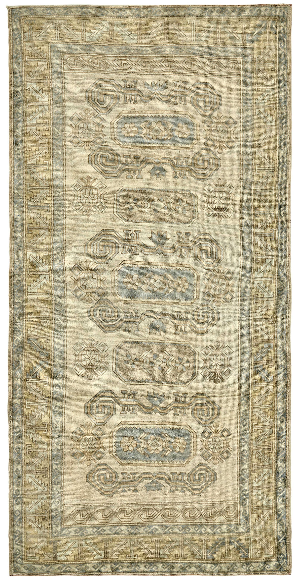 Kavale Bej Gri Geometrik Desenli Etnik El Dokuma Halı 134x263 cm