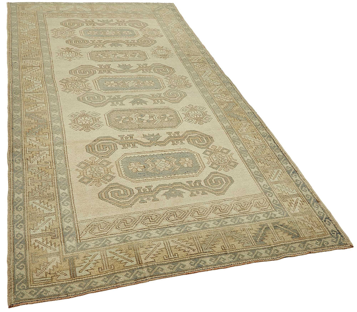 Kavale Bej Gri Geometrik Desenli Etnik El Dokuma Halı 134x263 cm – genel görünüm
