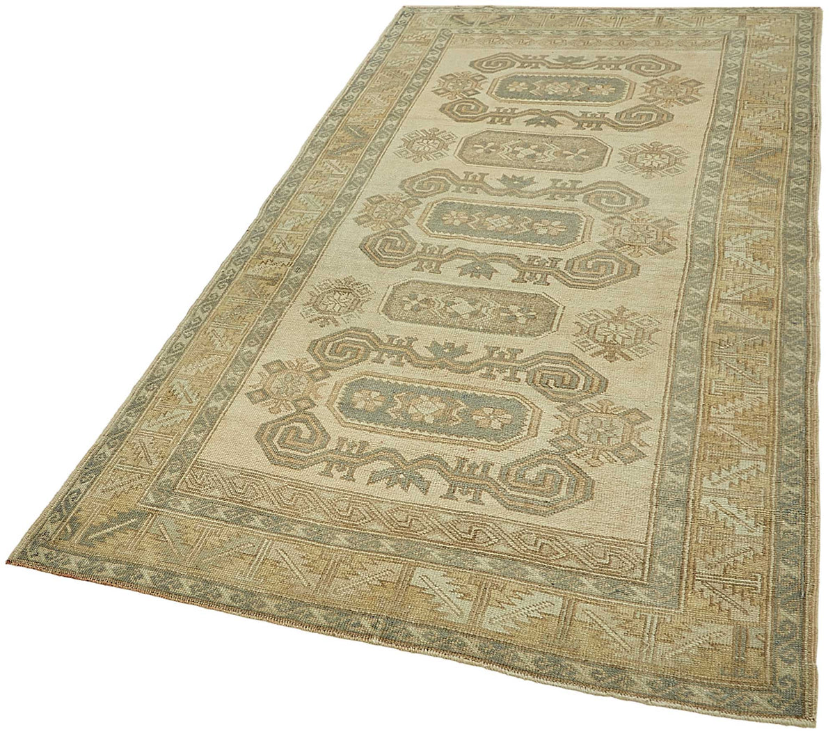 Kavale Bej Gri Geometrik Desenli Etnik El Dokuma Halı 134x263 cm – doku yakın çekim
