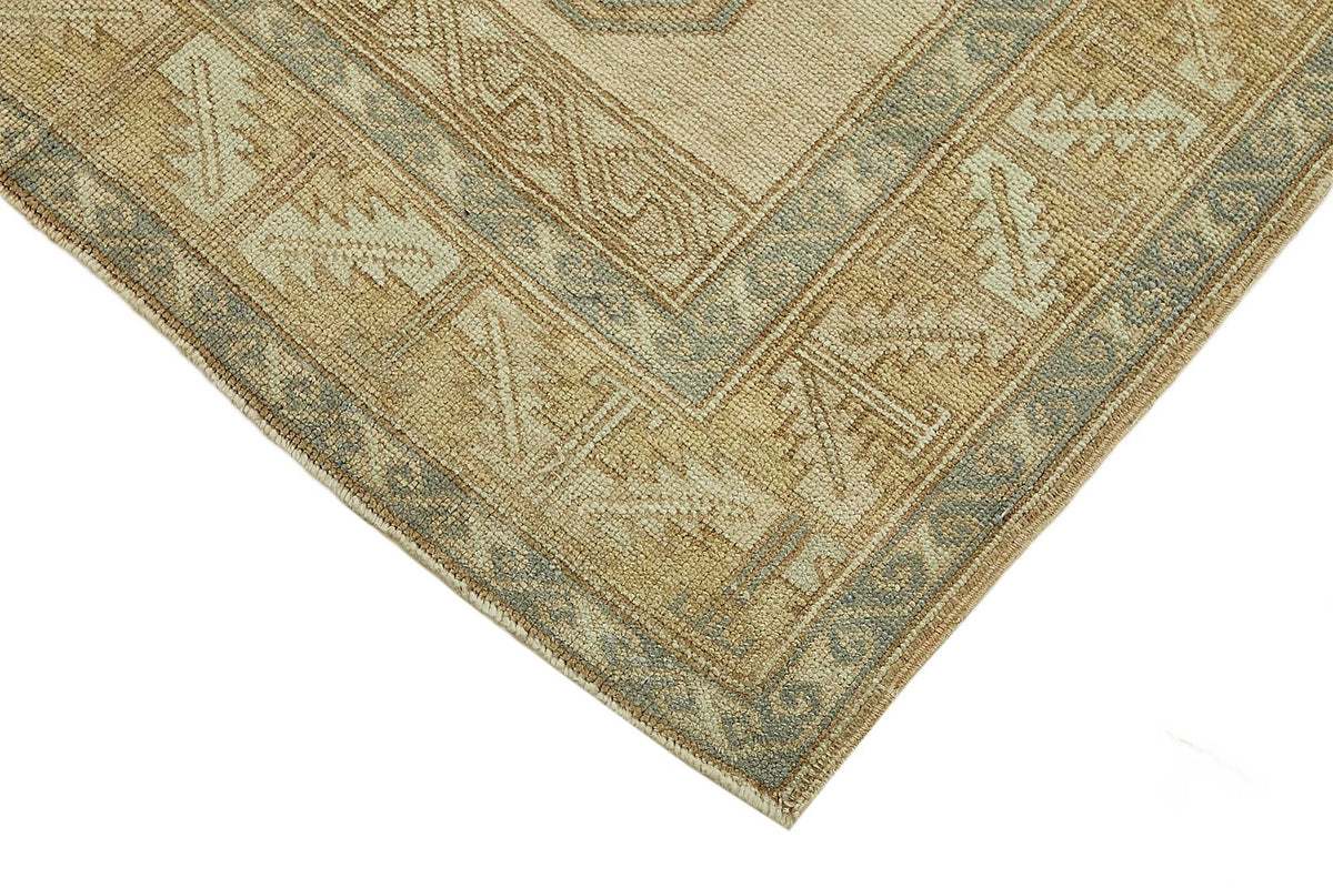 Kavale Bej Gri Geometrik Desenli Etnik El Dokuma Halı 134x263 cm – detay görünümü