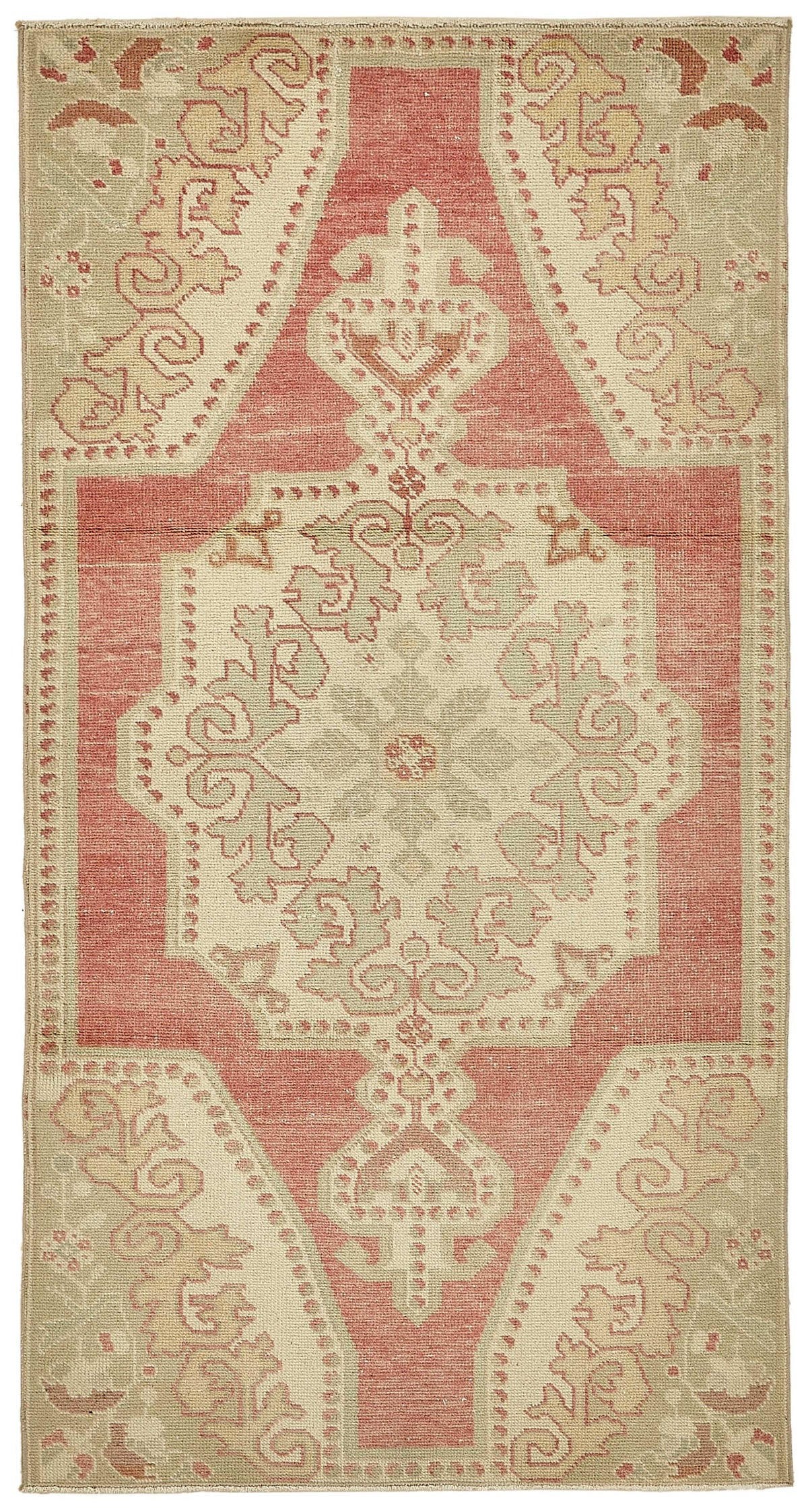 Gekro Gümüş Kırmızı Madalyonlu Pamuk Yün Dokuma Halı 110x208 cm