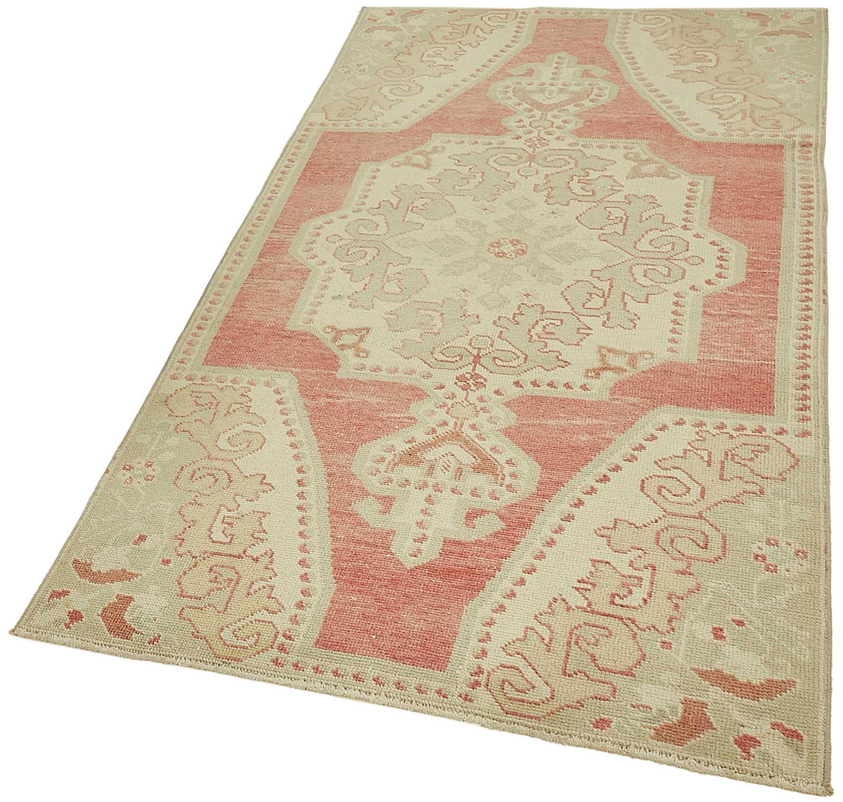 Gekro Gümüş Kırmızı Madalyonlu Pamuk Yün Dokuma Halı 110x208 cm – doku yakın çekim