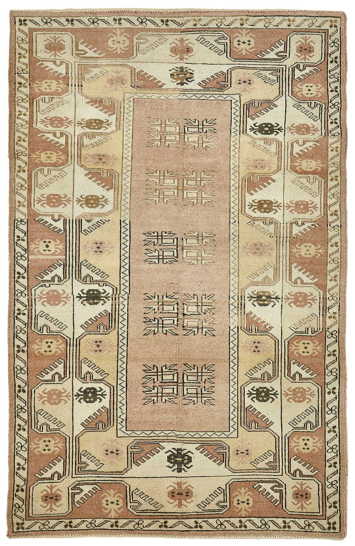 Gekro Bej Zeminli Kırmızı Geometrik Desenli Yün Halı 126x194 cm
