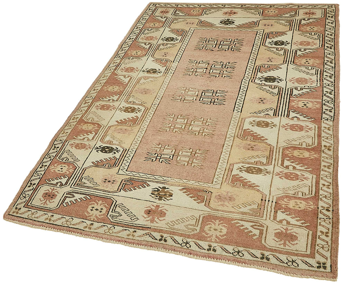 Gekro Bej Zeminli Kırmızı Geometrik Desenli Yün Halı 126x194 cm – doku yakın çekim