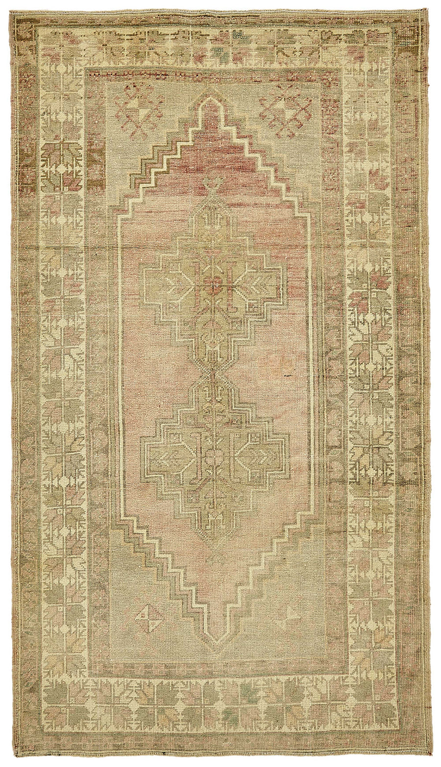Gekro Bej Pembe Geometrik Etnik Pamuk Yün El Dokuma Halı 115x202 cm