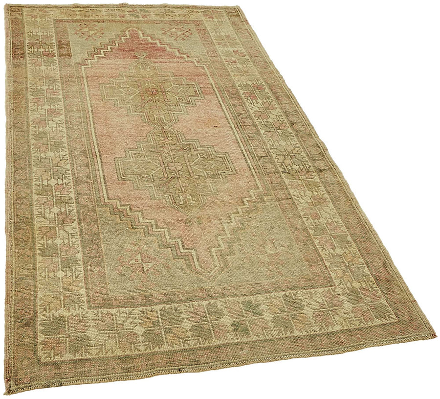 Gekro Bej Pembe Geometrik Etnik Pamuk Yün El Dokuma Halı 115x202 cm – genel görünüm