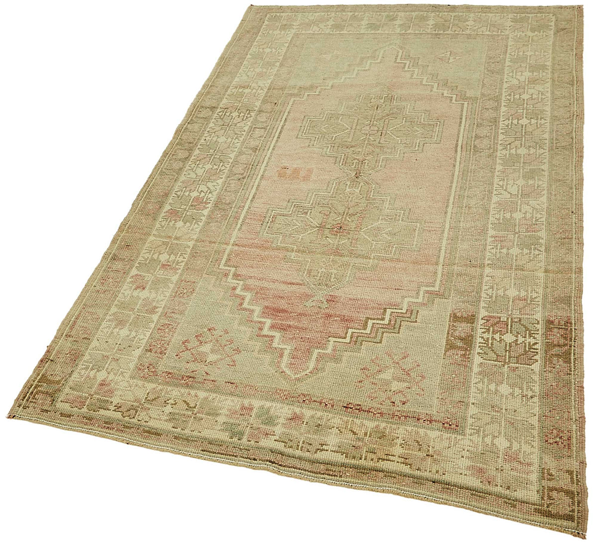 Gekro Bej Pembe Geometrik Etnik Pamuk Yün El Dokuma Halı 115x202 cm – doku yakın çekim