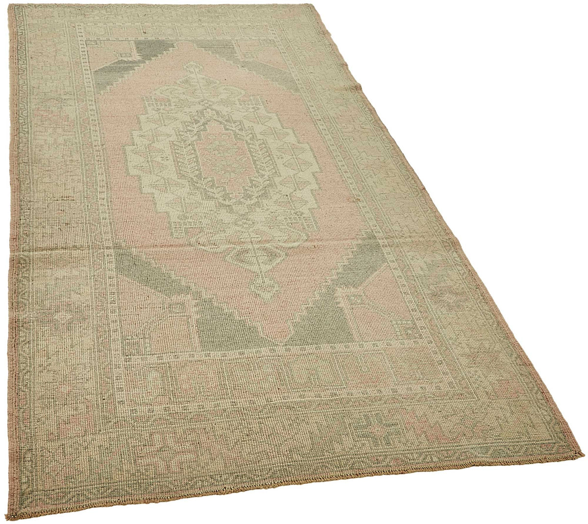 Gekro Pembe Bej Geometrik Etnik El Dokuma Halı 120x225 cm – genel görünüm