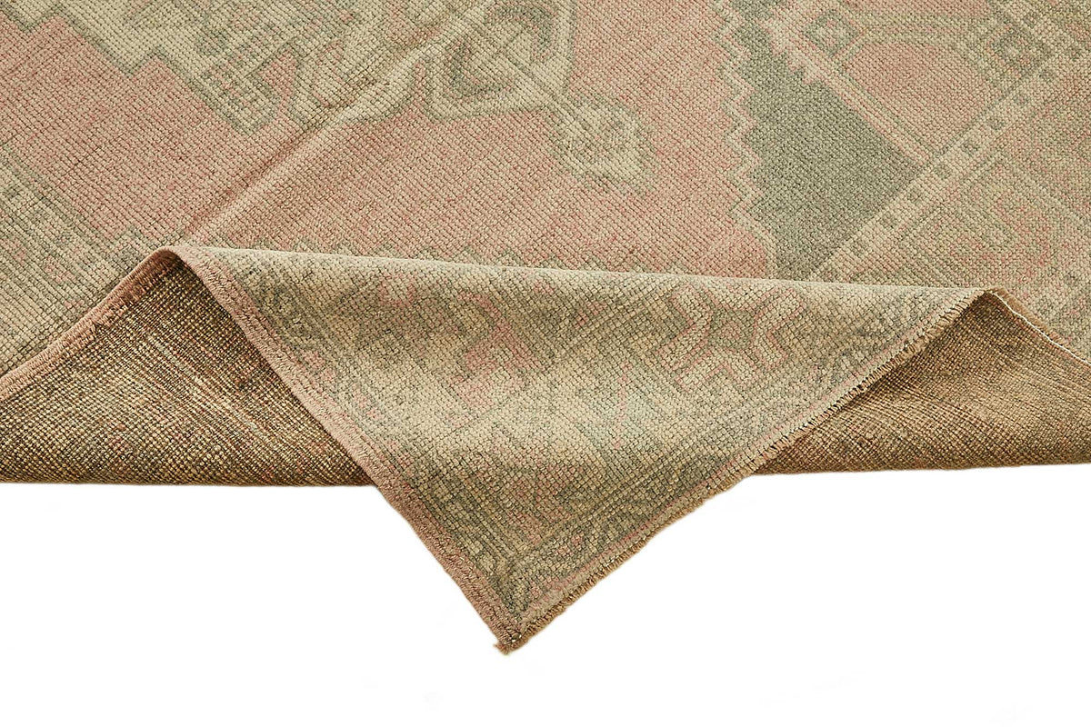 Gekro Pembe Bej Geometrik Etnik El Dokuma Halı 120x225 cm – kenar detayı