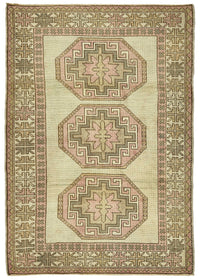 Gekro Vintage Bej Madalyon Desenli Yün Halı 150x215 cm