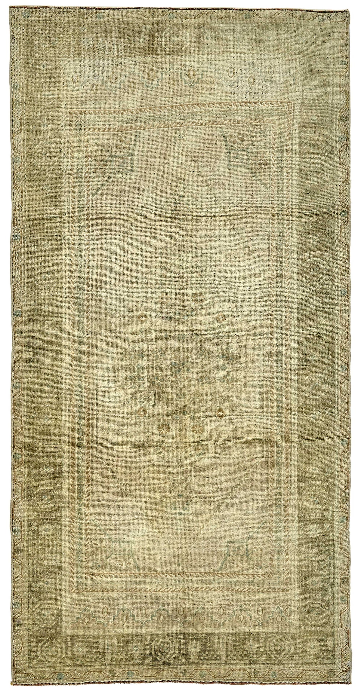 Gekro Madalyon Desenli Bej Kahverengi El Dokuma Halı 106x210 cm
