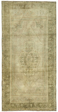 Gekro Madalyon Desenli Bej Kahverengi El Dokuma Halı 106x210 cm