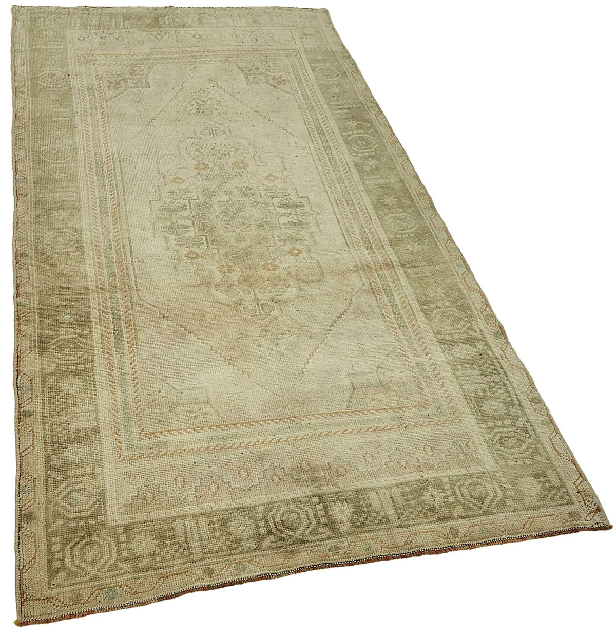 Gekro Madalyon Desenli Bej Kahverengi El Dokuma Halı 106x210 cm – genel görünüm