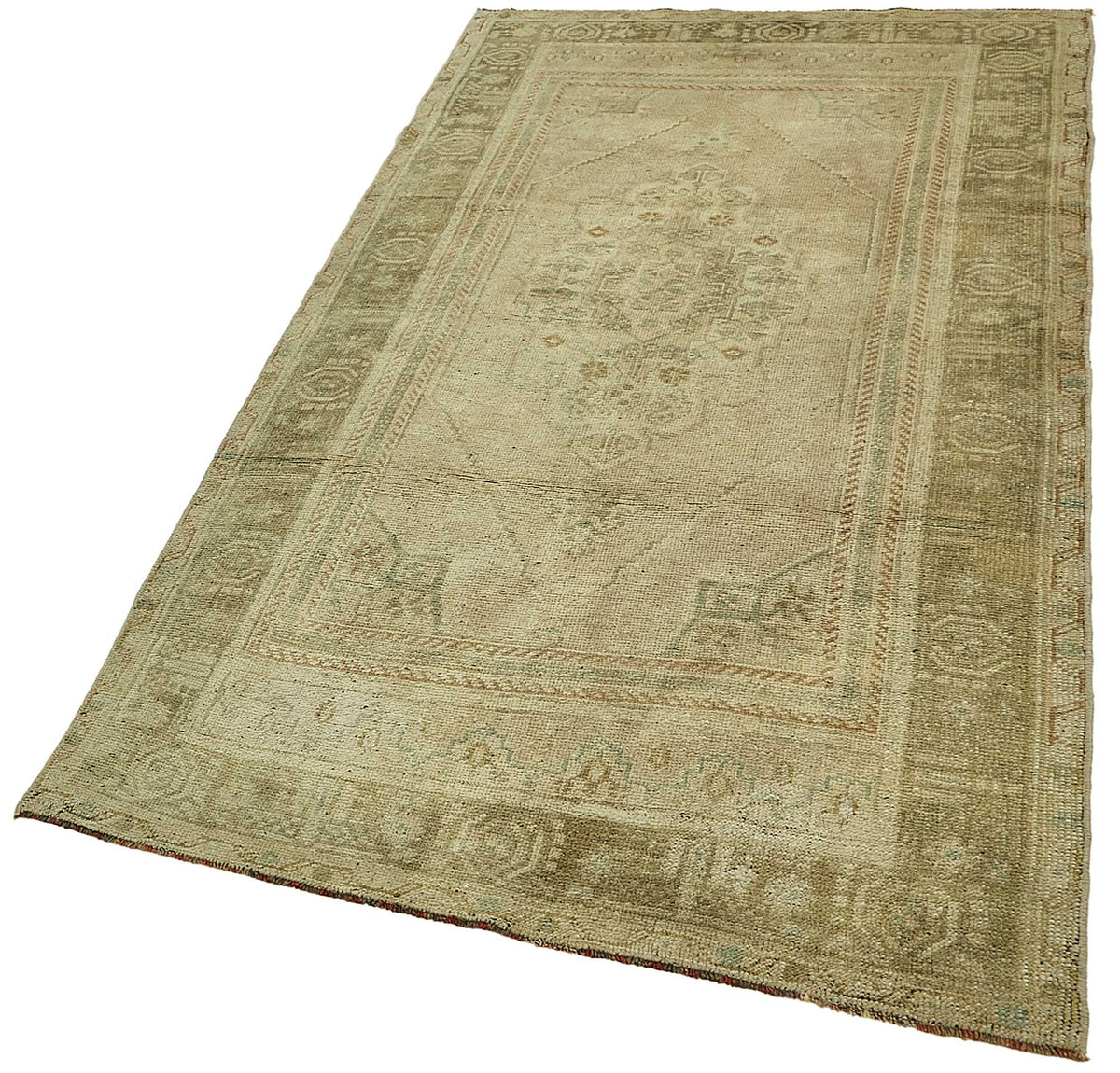 Gekro Madalyon Desenli Bej Kahverengi El Dokuma Halı 106x210 cm – doku yakın çekim