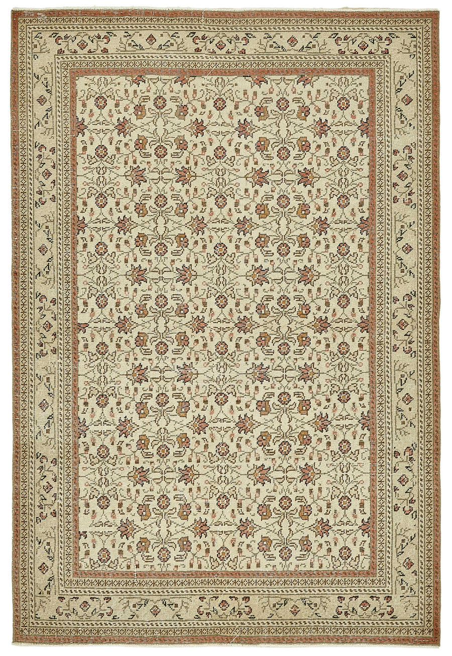 Gekro Bej Kahverengi Çiçek Desenli Pamuk ve Yün Halı, 116x175 cm