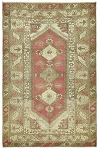 Gekro Bej Geometrik Desenli Vintage Yün Halı 121x191 cm