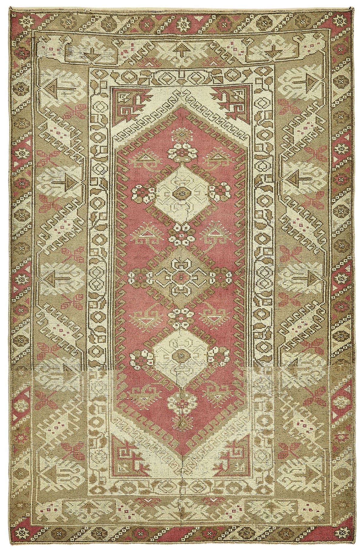 Gekro Bej Geometrik Desenli Vintage Yün Halı 121x191 cm