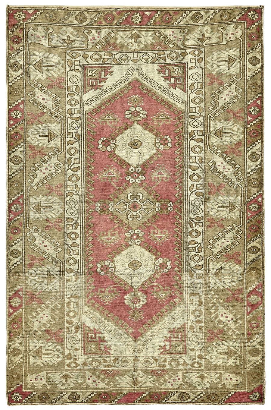 Gekro Bej Geometrik Desenli Vintage Yün Halı 121x191 cm