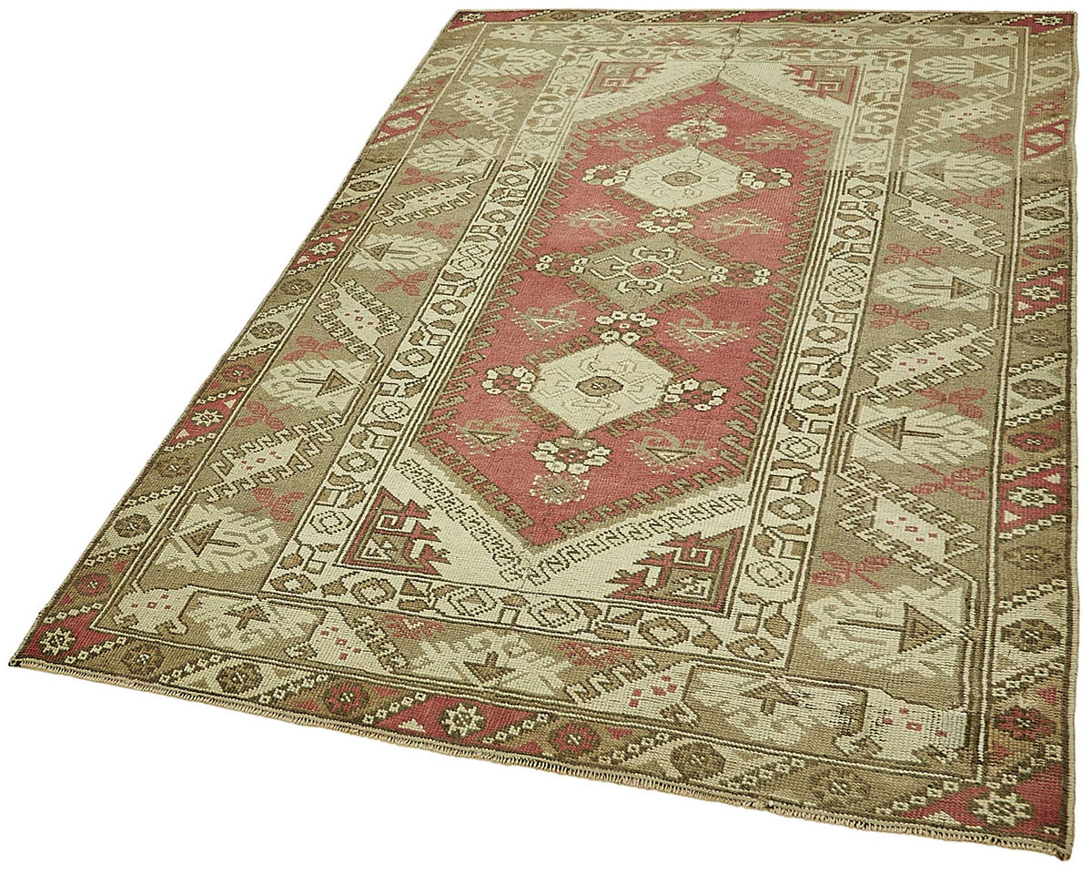 Gekro Bej Geometrik Desenli Vintage Yün Halı 121x191 cm – doku yakın çekim