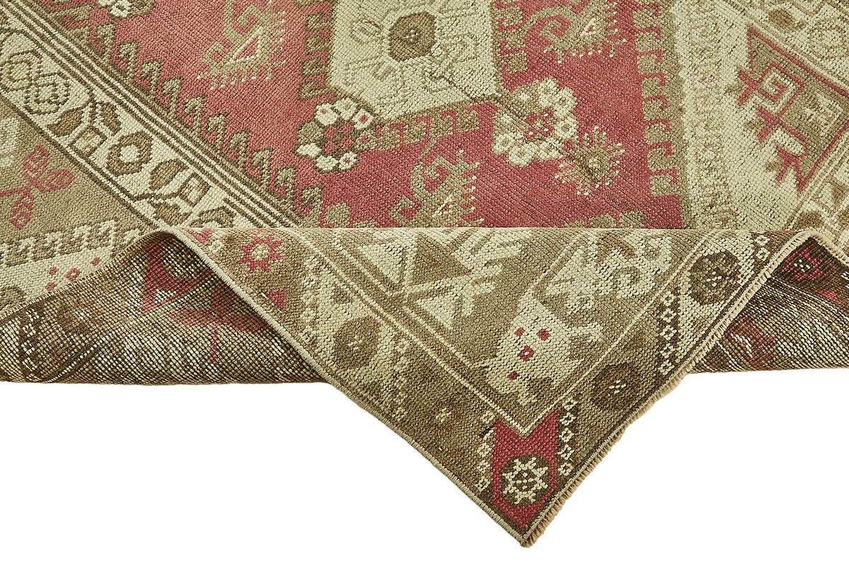 Gekro Bej Geometrik Desenli Vintage Yün Halı 121x191 cm – kenar detayı