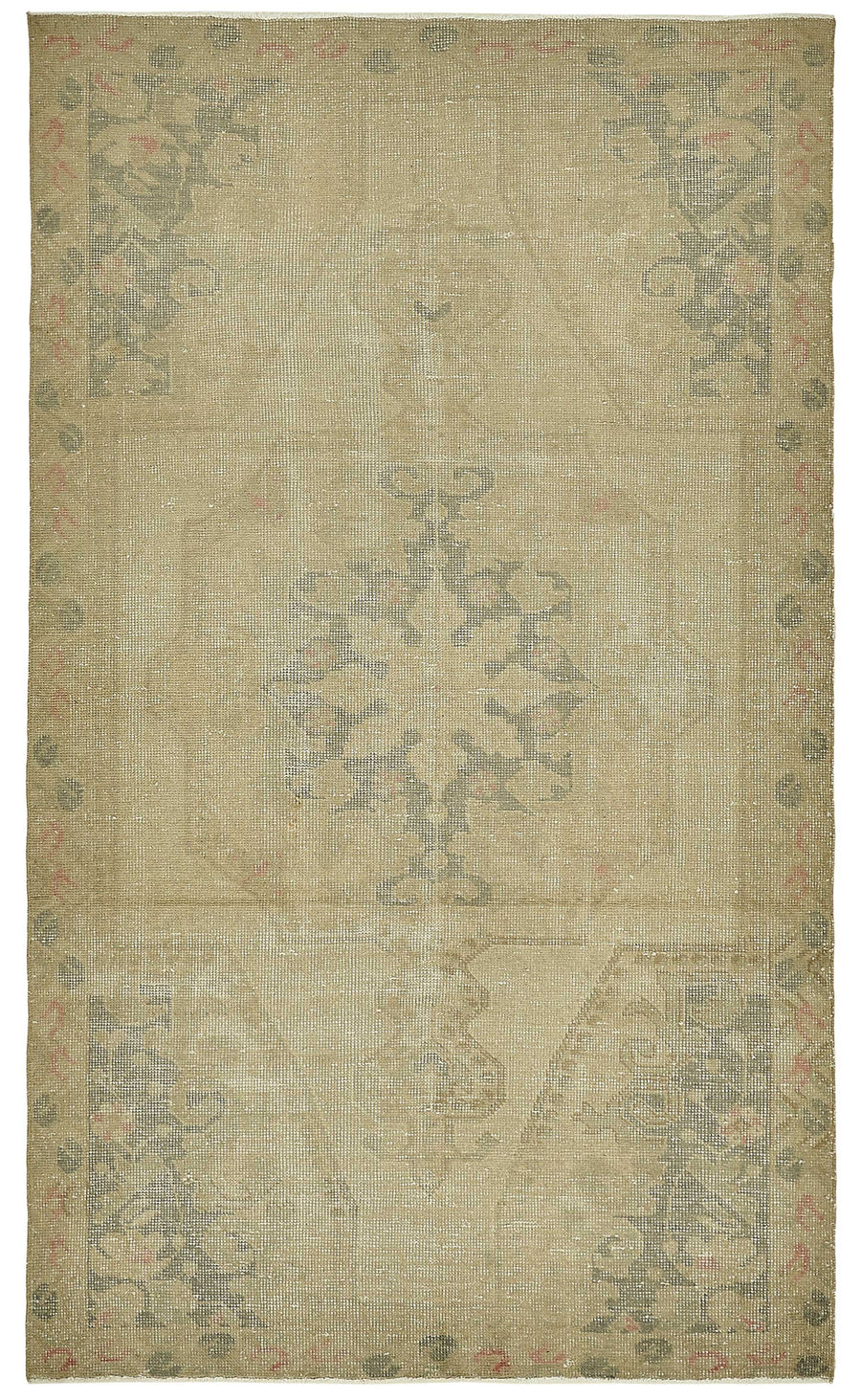 Gekro Bej Gri Madalyon Desenli Klasik Yün El Dokuma Halı 136x227 cm