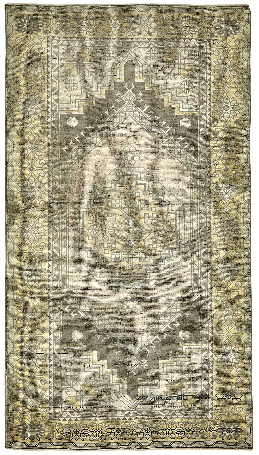 Gekro Bej Gri Geometrik Desenli Yün El Dokuma Halı 127x217 cm