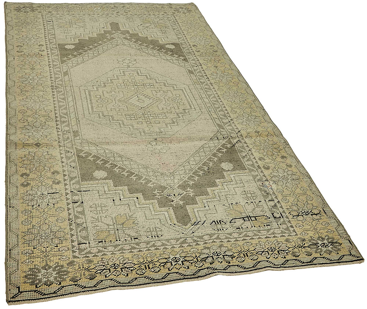 Gekro Bej Gri Geometrik Desenli Yün El Dokuma Halı 127x217 cm – genel görünüm