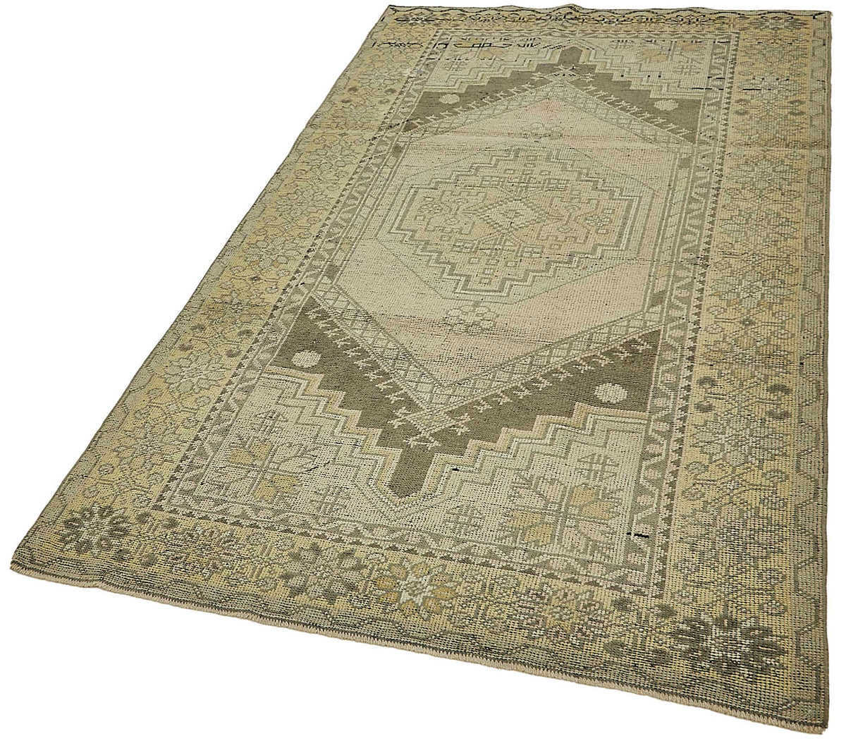 Gekro Bej Gri Geometrik Desenli Yün El Dokuma Halı 127x217 cm – doku yakın çekim