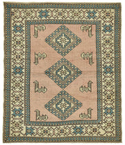 Gekro Pembe Turkuaz Geometrik Etnik El Dokuma Halı 142x167 cm