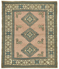 Gekro Pembe Turkuaz Geometrik Etnik El Dokuma Halı 142x167 cm