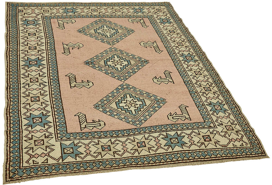Gekro Pembe Turkuaz Geometrik Etnik El Dokuma Halı 142x167 cm – genel görünüm