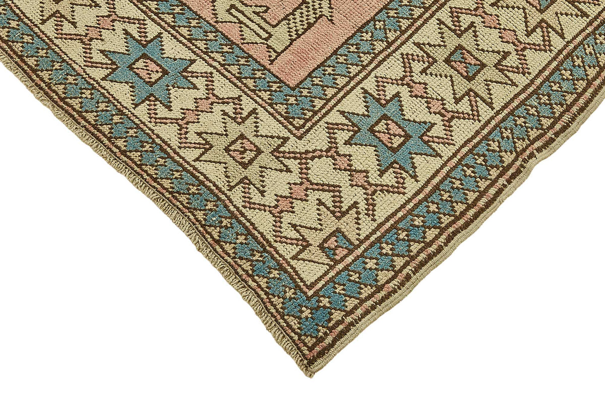Gekro Pembe Turkuaz Geometrik Etnik El Dokuma Halı 142x167 cm – detay görünümü