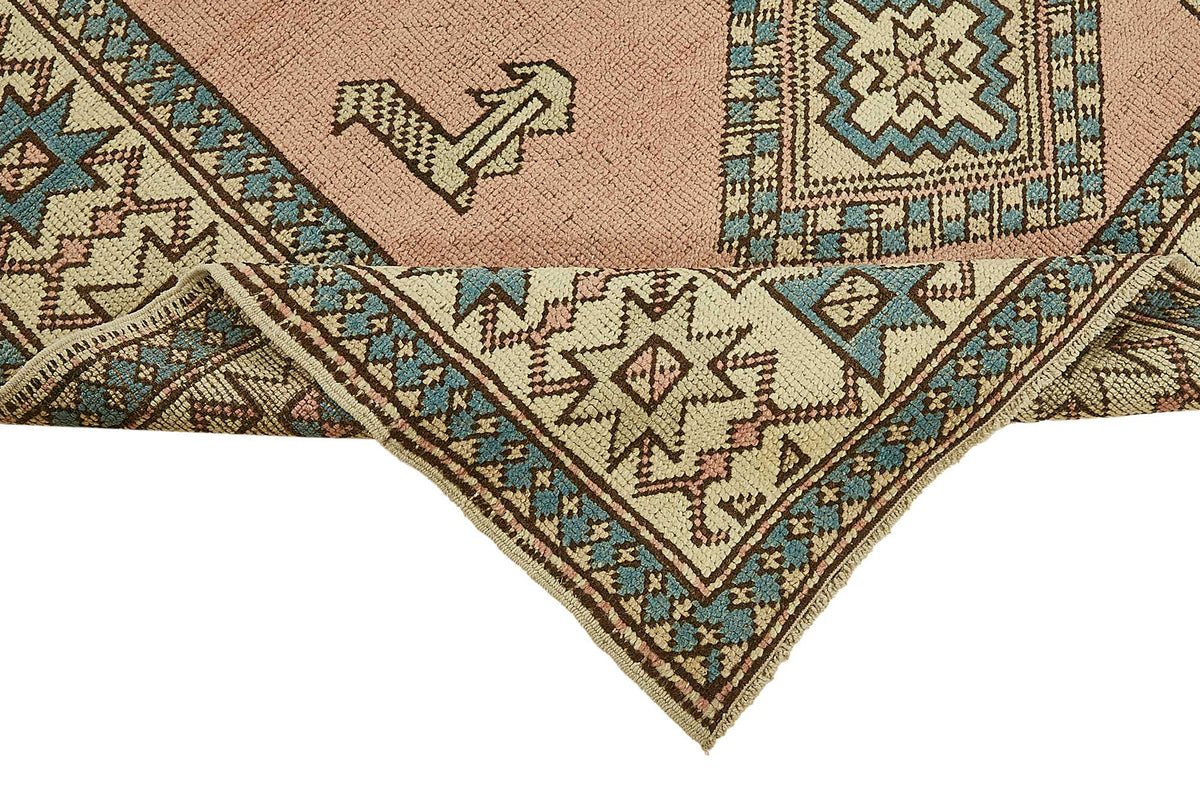 Gekro Pembe Turkuaz Geometrik Etnik El Dokuma Halı 142x167 cm – kenar detayı