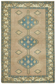 Gekro 30-50 Yıllık Bej Mavi Geometrik Desenli El Dokuma Halı 145x220 cm