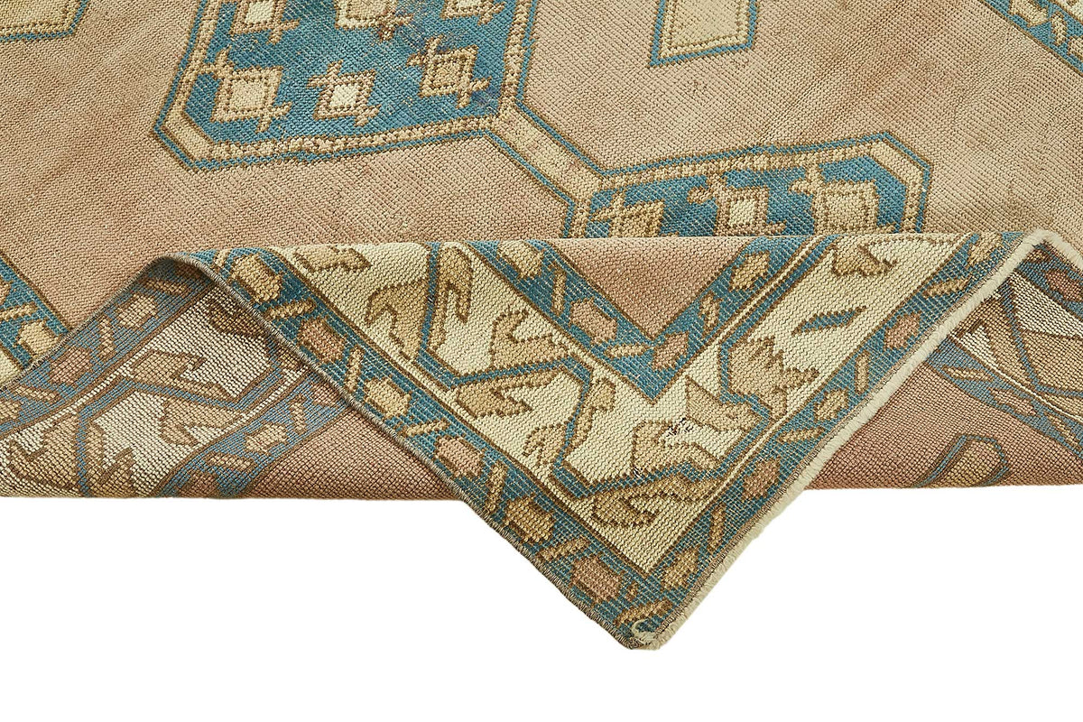 Gekro 30-50 Yıllık Bej Mavi Geometrik Desenli El Dokuma Halı 145x220 cm – kenar detayı