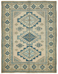 Kavale Madalyon Desenli Bej Mavi Vintage El Dokuma Halı 174x220 cm
