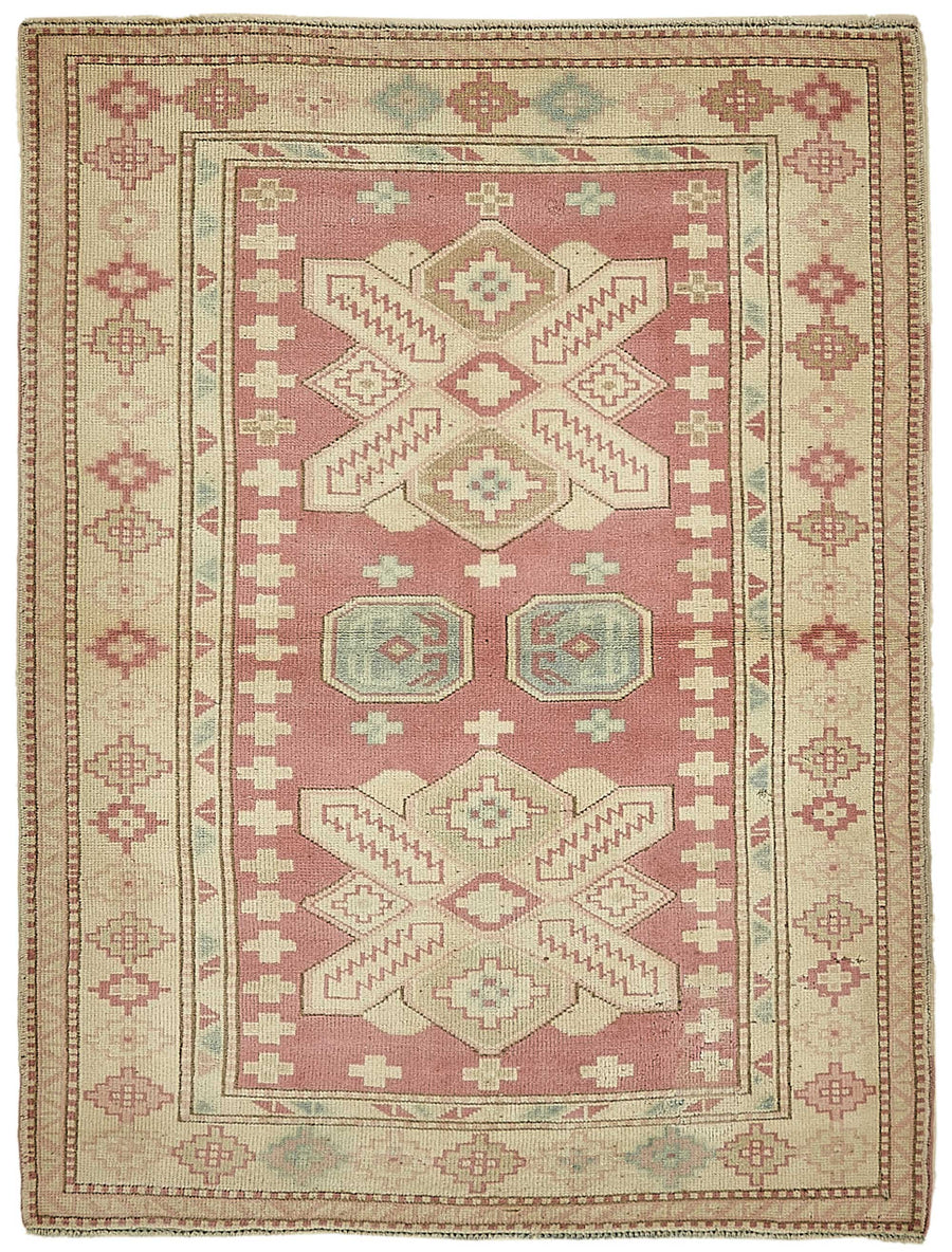 Gekro Açık Pembe Halı Geometrik Desenli Etnik Dokuma 116x155 cm