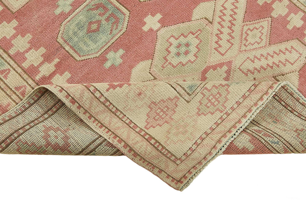 Gekro Açık Pembe Halı Geometrik Desenli Etnik Dokuma 116x155 cm – kenar detayı