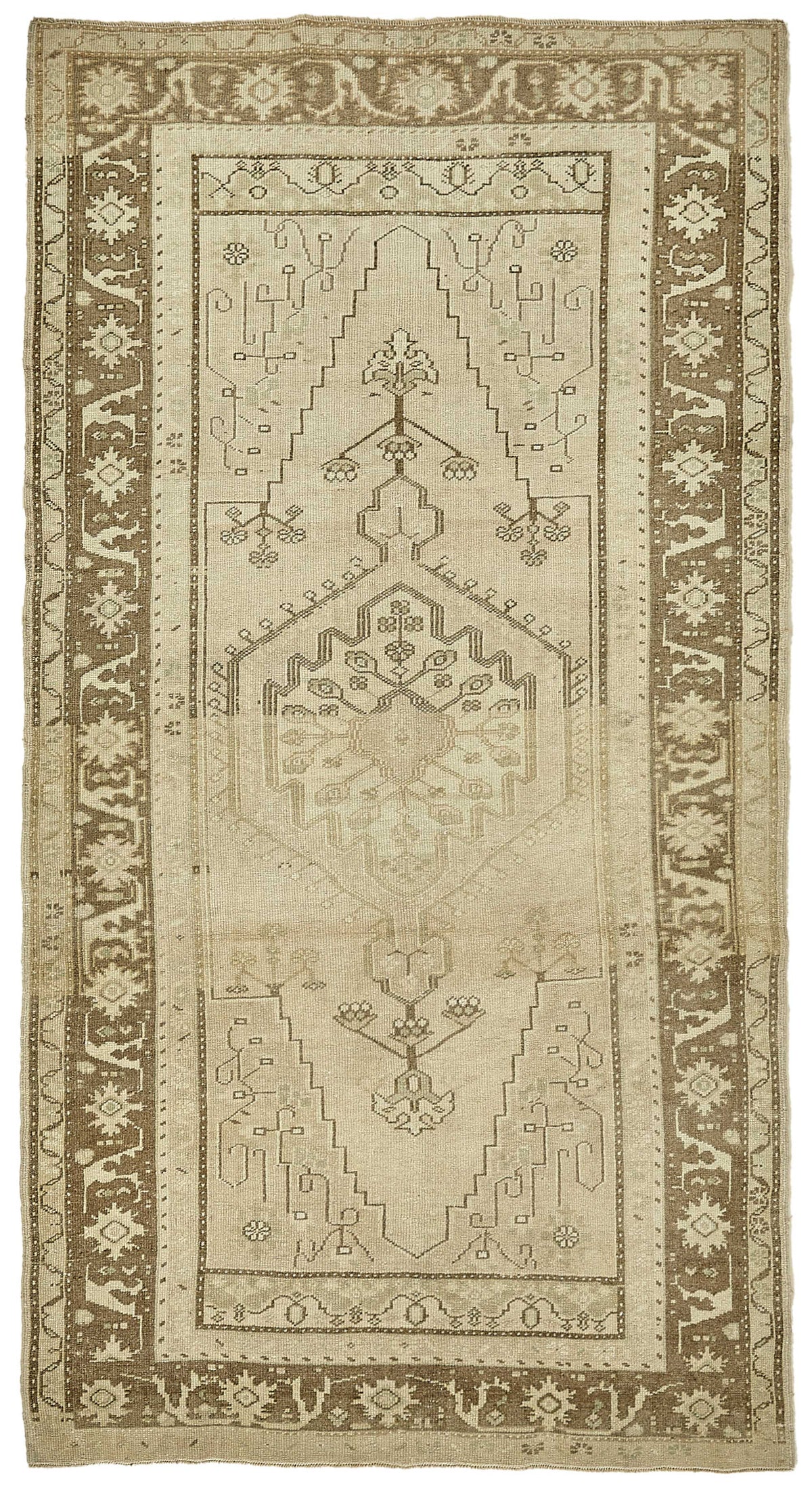 Kavale Geometrik Desenli Bej Rengi El Dokuma Halı 140x257 cm