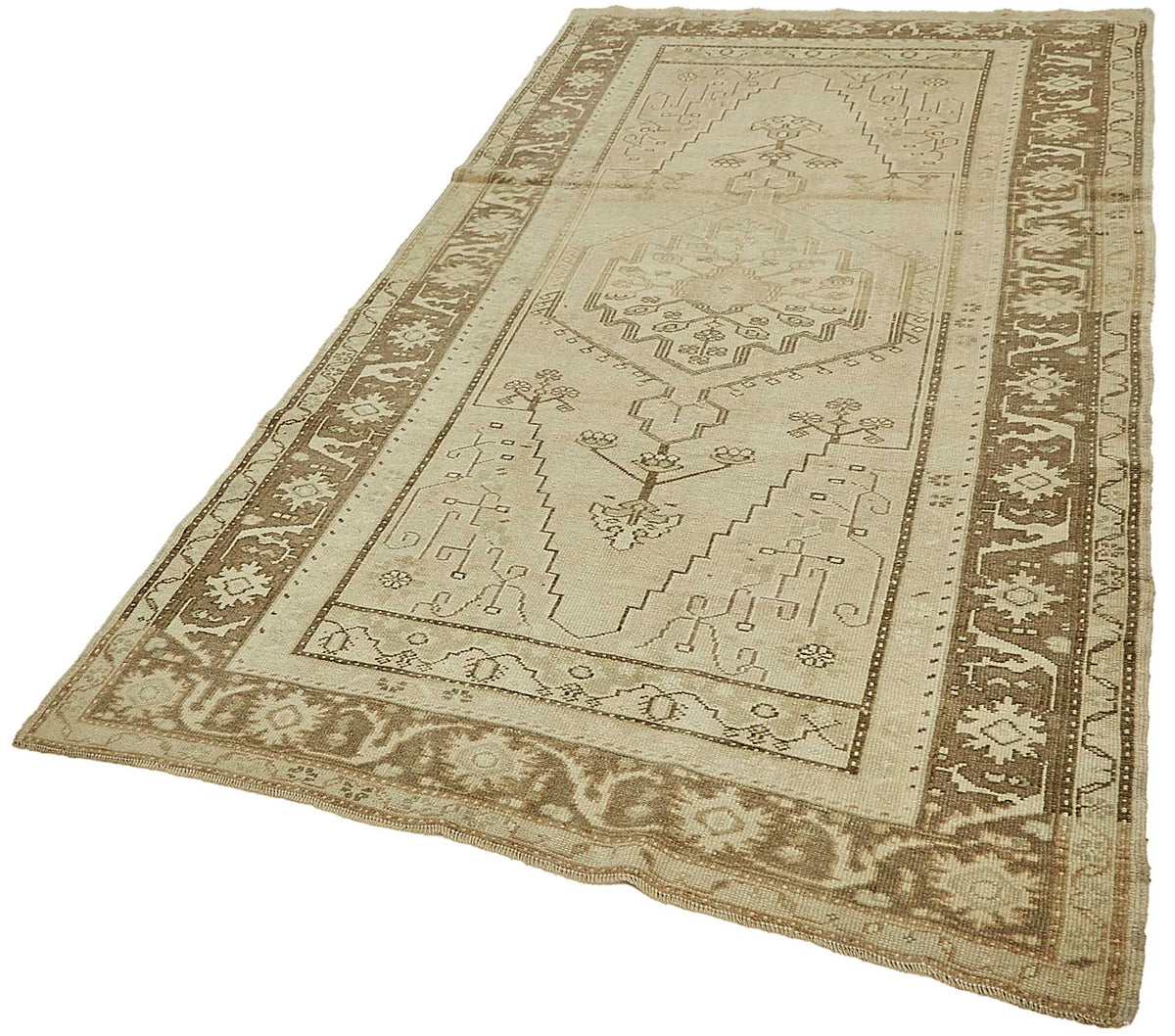 Kavale Geometrik Desenli Bej Rengi El Dokuma Halı 140x257 cm – doku yakın çekim