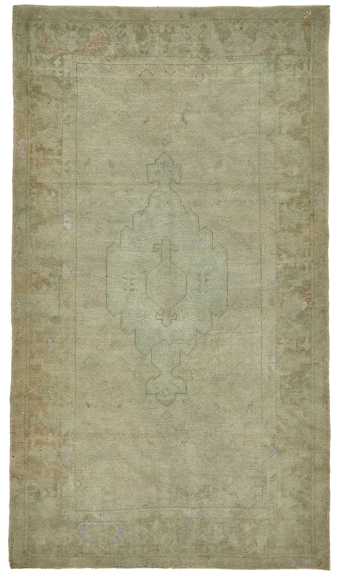 Kavale Madalyon Desenli Yeşil Bej Eskitme El Dokuma Halı 144x245 cm