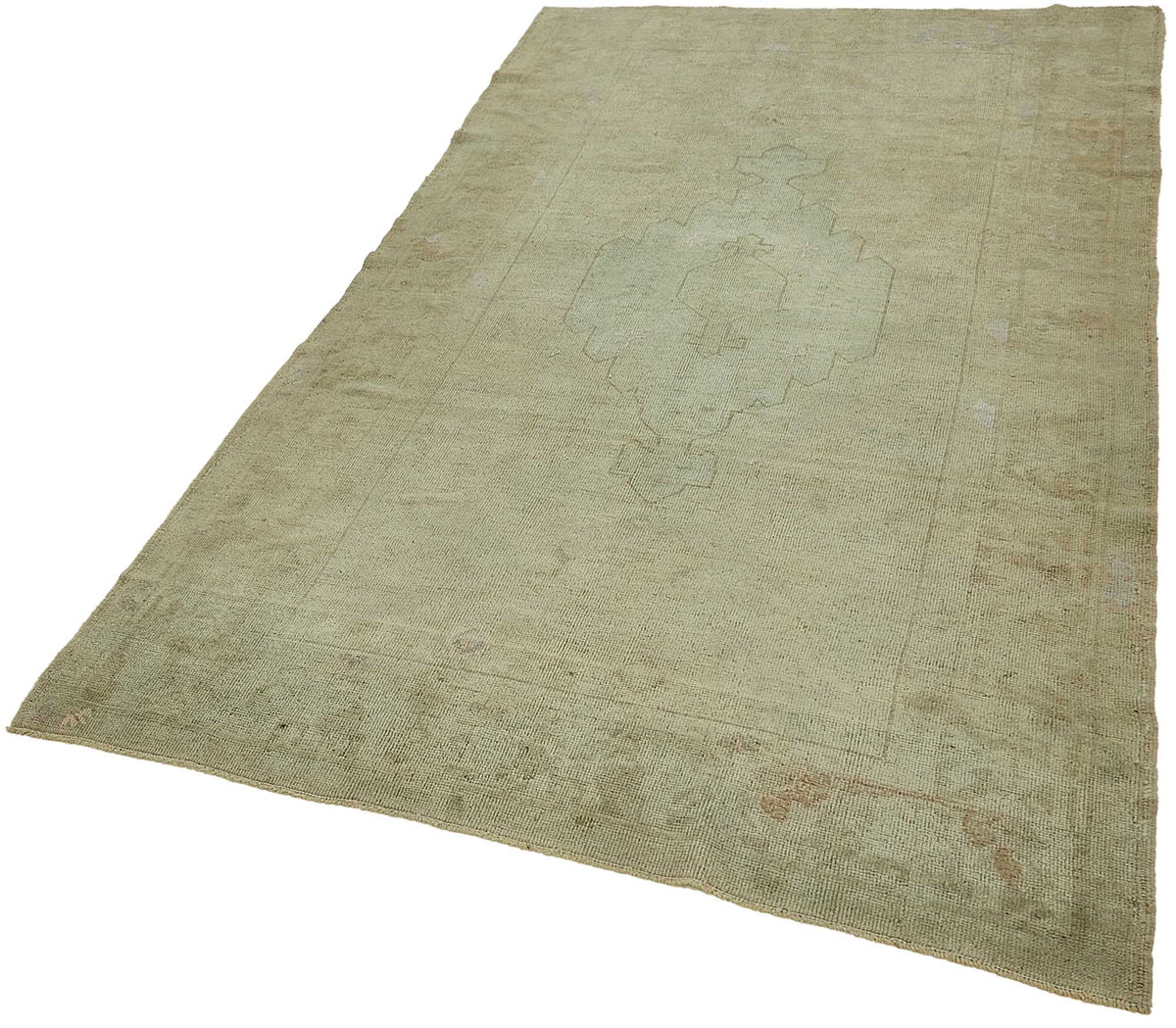 Kavale Madalyon Desenli Yeşil Bej Eskitme El Dokuma Halı 144x245 cm – doku yakın çekim