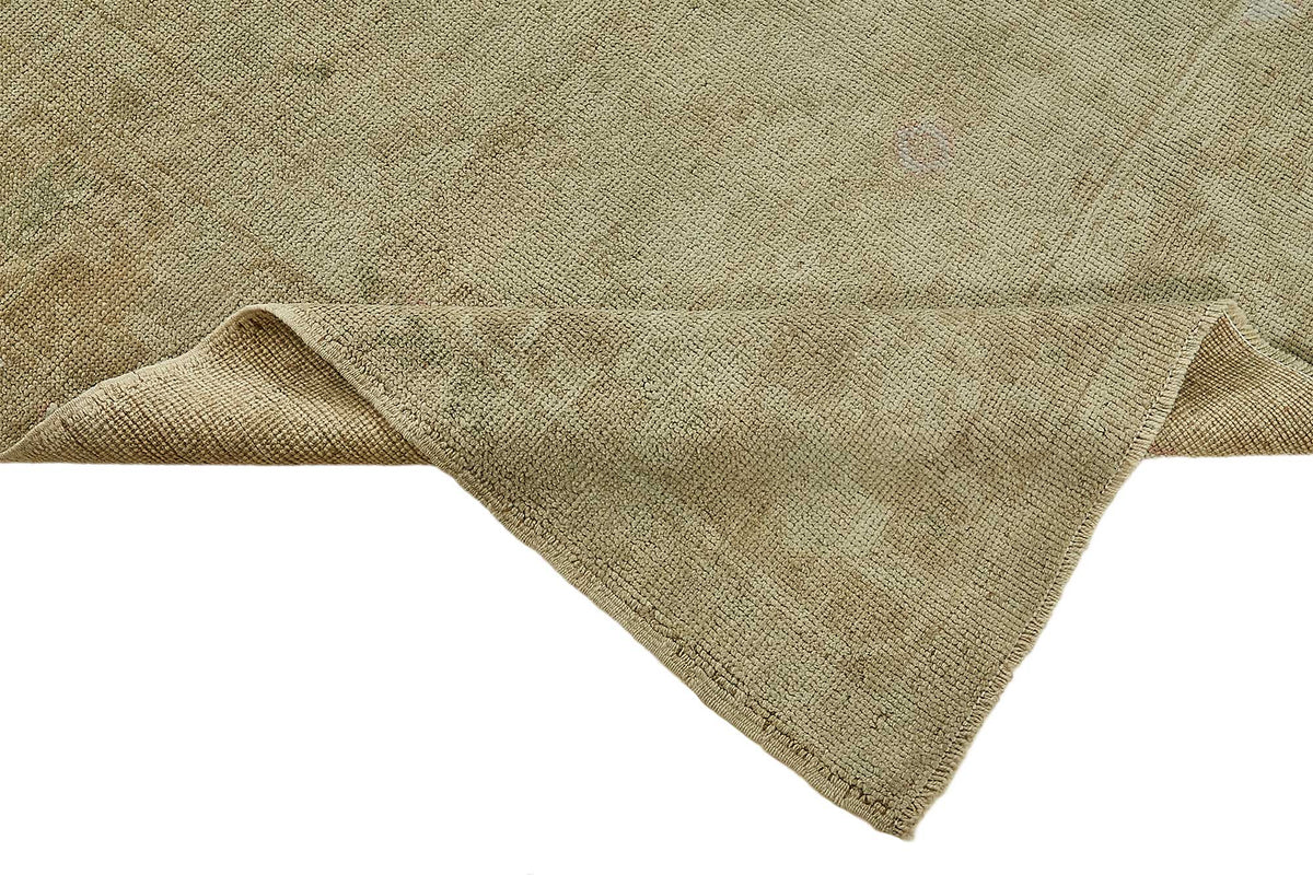 Kavale Madalyon Desenli Yeşil Bej Eskitme El Dokuma Halı 144x245 cm – kenar detayı