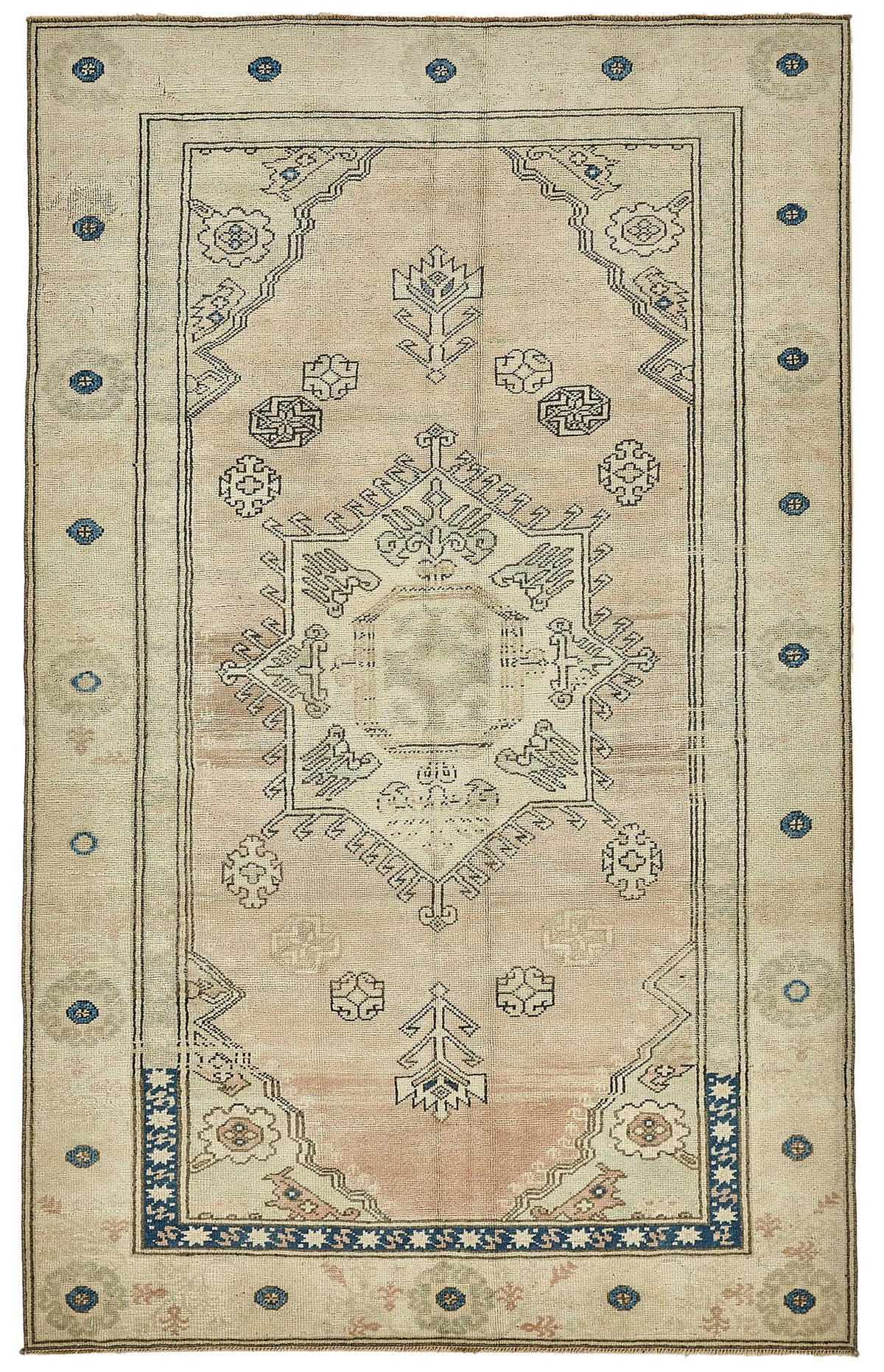 Gekro Bej Lacivert Geometrik Etnik El Dokuma Halı 142x227 cm