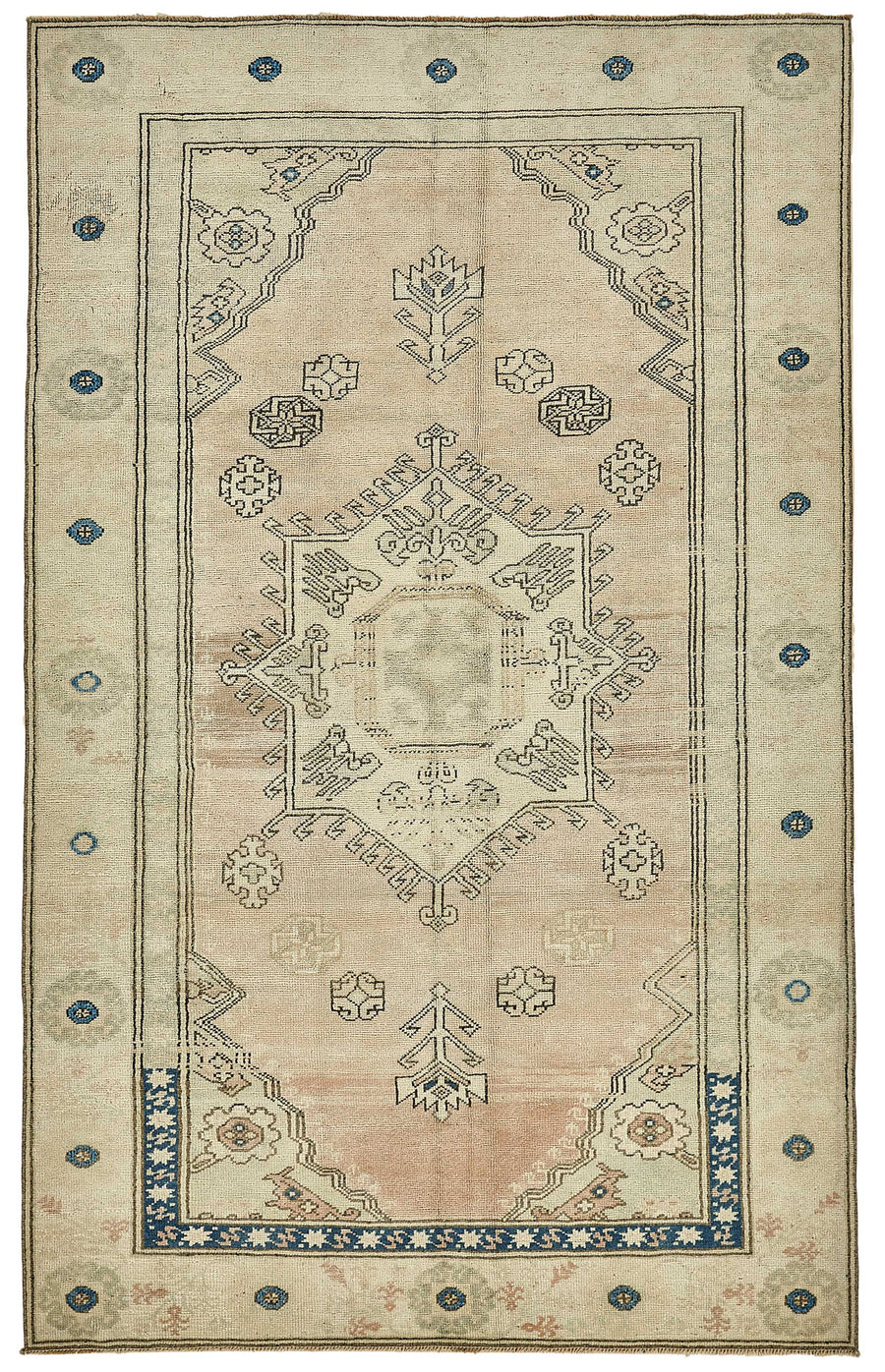 Gekro beżowo-granatowy etniczny dywan z geometrycznym wzorem, tkany ręcznie 142x227 cm