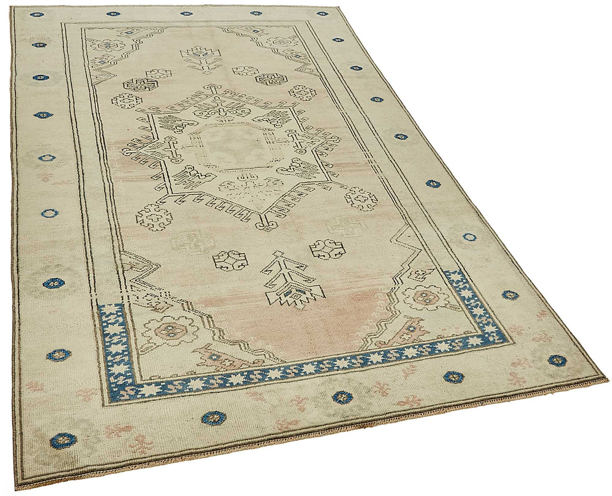 Gekro Bej Lacivert Geometrik Etnik El Dokuma Halı 142x227 cm – genel görünüm