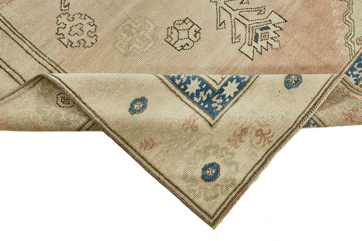 Gekro Bej Lacivert Geometrik Etnik El Dokuma Halı 142x227 cm – kenar detayı