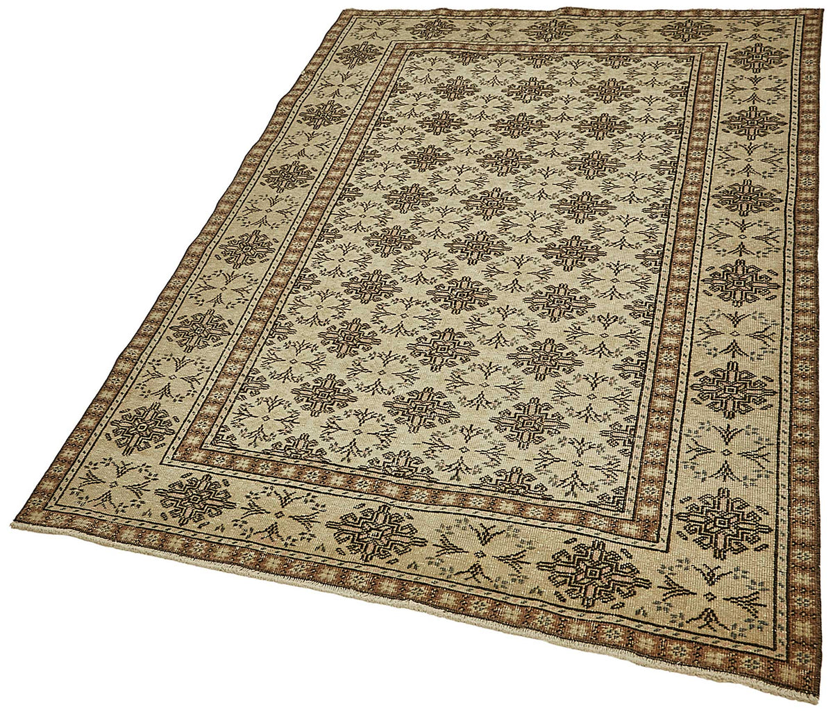Gekro Anadolu El Dokuma Bej Kahverengi Geometrik Halı 118x175 cm 49923 – doku yakın çekim